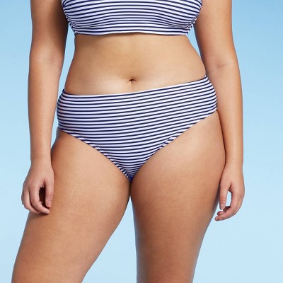 Juniors' Plus Size Cheeky Hipster Bikini Bottom - Xhilaration™ Navy/White Stripe