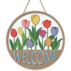 Lomsoe Welcome Spring Tulip Flower Front Door Sign Summer Floral