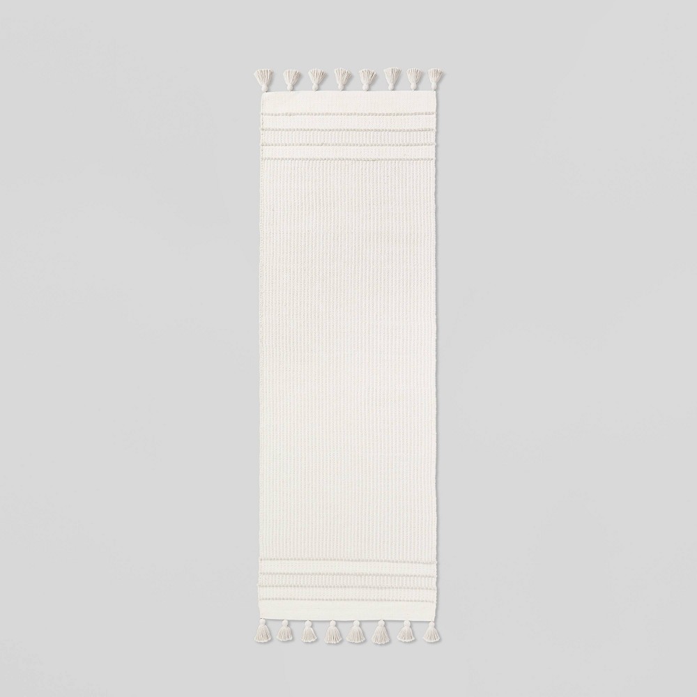 2'4" x 7' Texture Border Stripe Runner Cream/Silver Gray - Hearth & Hand with Magnolia