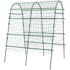 Aghana Digitals 7.3FT Black Metal Garden Arch Trellis with Green Netting, Adjustable Pipe Spacing & - 1 of 4