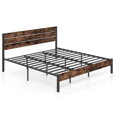 Safstar King Bed Frame with Tall Industrial Headboard Heavy-Duty Metal Slats Support