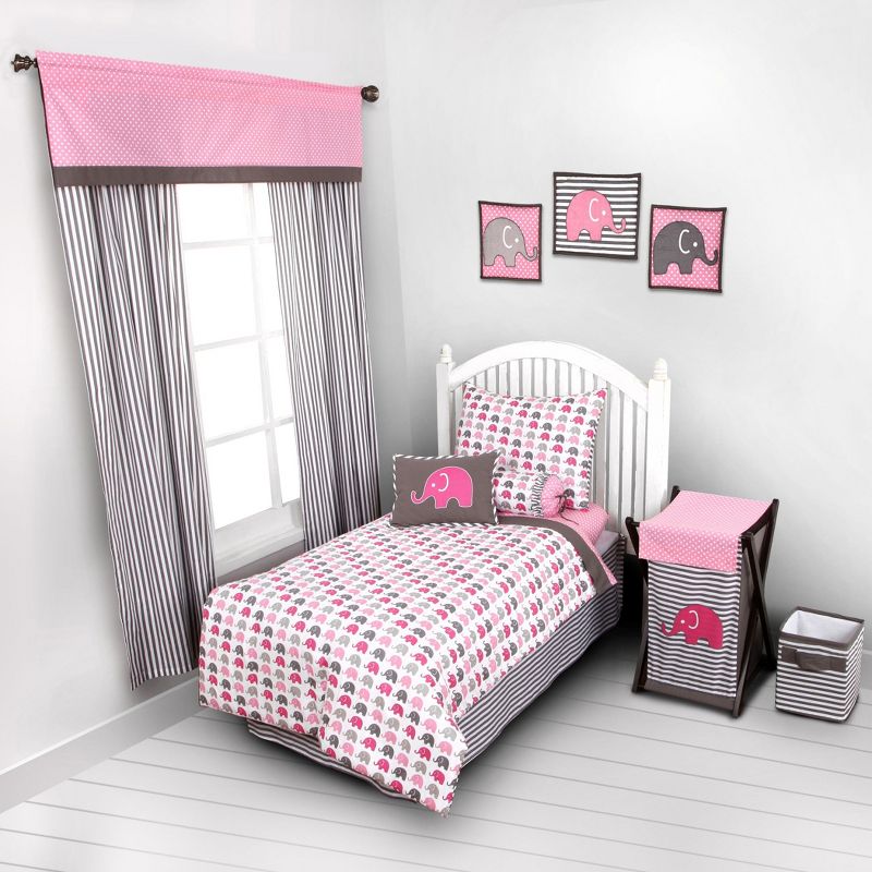Bacati - Elephants Pink/Fuschia/Gray 4 pc Toddler Bedding Set, 5 of 12
