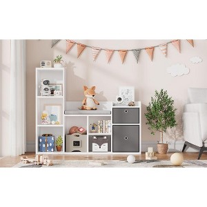 44" Kids Bookshelf with Reading Nook, Toy Storage Organizer with 6 Cubes & 2 Drawers, Seat Cushion Included - 1 of 4