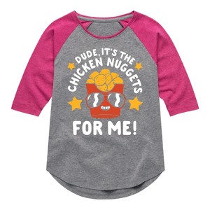 Girls' - Instant Message - Dude, Chicken Nuggets For Me Shirt Tail Raglan Graphic T-shirt - 1 of 4