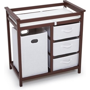 Baby Changing Table with Dresser, Wooden Diaper Changing Station with 3 Drawers, Laundry Hamper & Changing Pad, Nursery Storage Organizer - 1 of 4