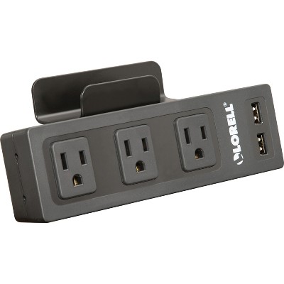 Lorell Desktop AC Power w/USB Charger 3-Outlets Black 33994