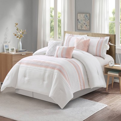 King Pink and White Microfiber Comforter Set with Decorative Pillows