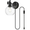 Elegant Lighting Caspian 1 light Black and Clear swing arm plug in wall sconce - 2 of 4