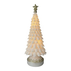 Transpac Large White Resin LED Christmas Tree Decorative Sculpture for Tabletop Indoor Use Battery Operated Prelit with 2xAAA  Spot or Wipe Clean - 1 of 1