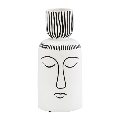 Sagebrook Home 11" Ceramic Sleeping Man Vase - Contemporary White and Black Geometric Vase For Decorative Table Accent - Stylish Home or Office