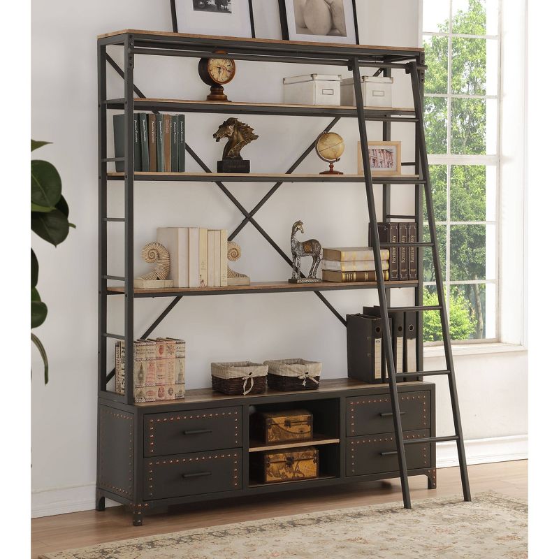 83&#34; Actaki Bookshelf and Ladder Sandy Gray - Acme Furniture, 6 of 7
