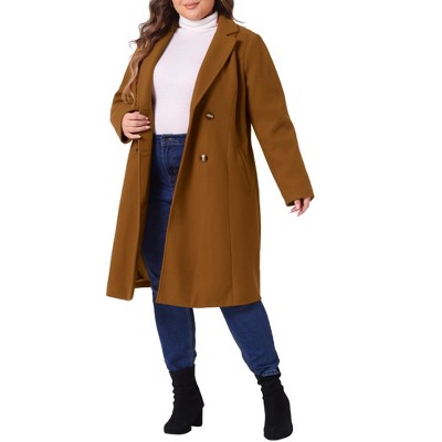 Agnes Orinda Women's Plus Size Fashion Notched Lapel Double Breasted Pea Coats