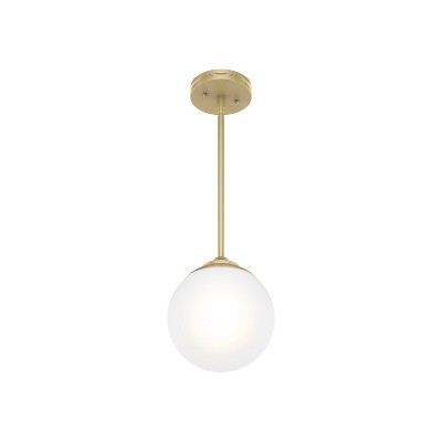 Modern Brass and White Glass Mini Globe Pendant Light