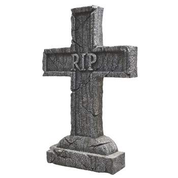 Seasonal Visions Tombstone RIP Cross Halloween Decoration - 25 in x 16 in - Gray