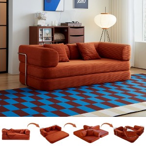 KWPZQEB 74.8" Modern Convertible Sofa, Corduroy Compressed Floor Sofa with 2 Pillows & Armrests, Cloud Loveseat, 5-in-1 Modular Sofa for Living Room - 1 of 4