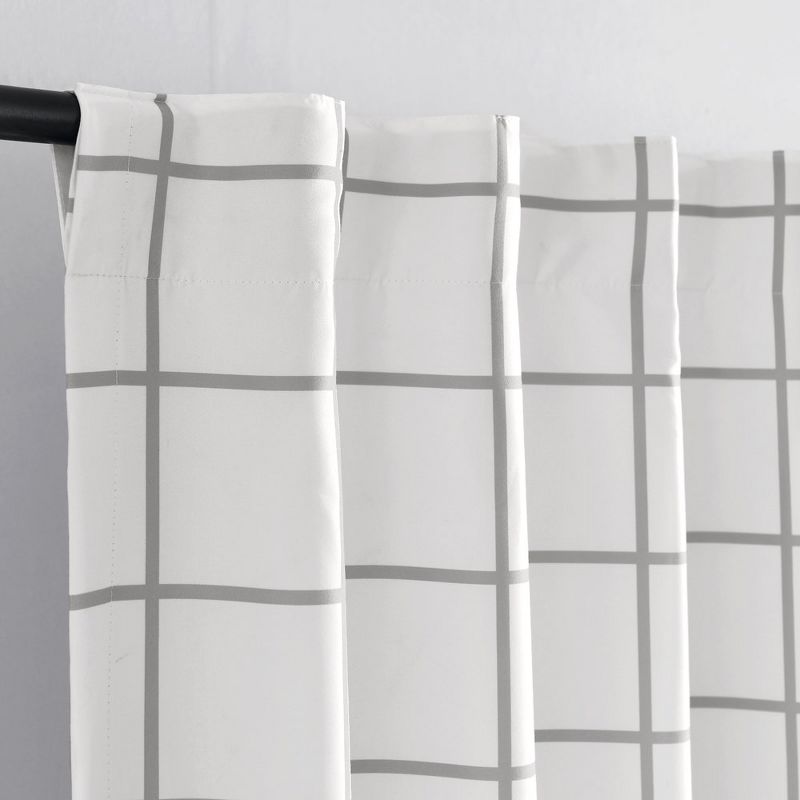Urban Square Grid 100% Lined Back Tab/Rod Pocket Blackout Window Curtain Panels White/Gray 42X84 Set, 3 of 7