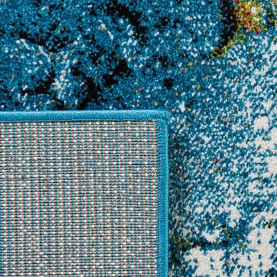 Blue and Gold Abstract Square Synthetic Area Rug