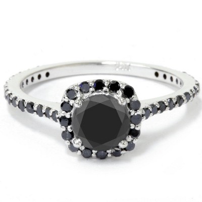 Pompeii3 1 1/4ct Cushion Halo Black Diamond Engagement Ring 14K White Gold