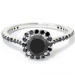 Pompeii3 1 1/4ct Cushion Halo Black Diamond Engagement Ring 14K White Gold - 1 of 3