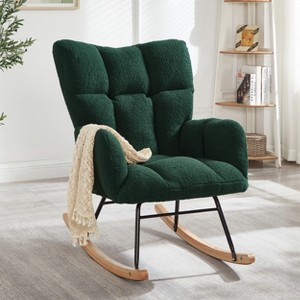 Rbied Metal Frame Rocking Chair Glider Chair Accent Chair for Living Room, Tufted Upholstered Teddy Fabric - 1 of 4