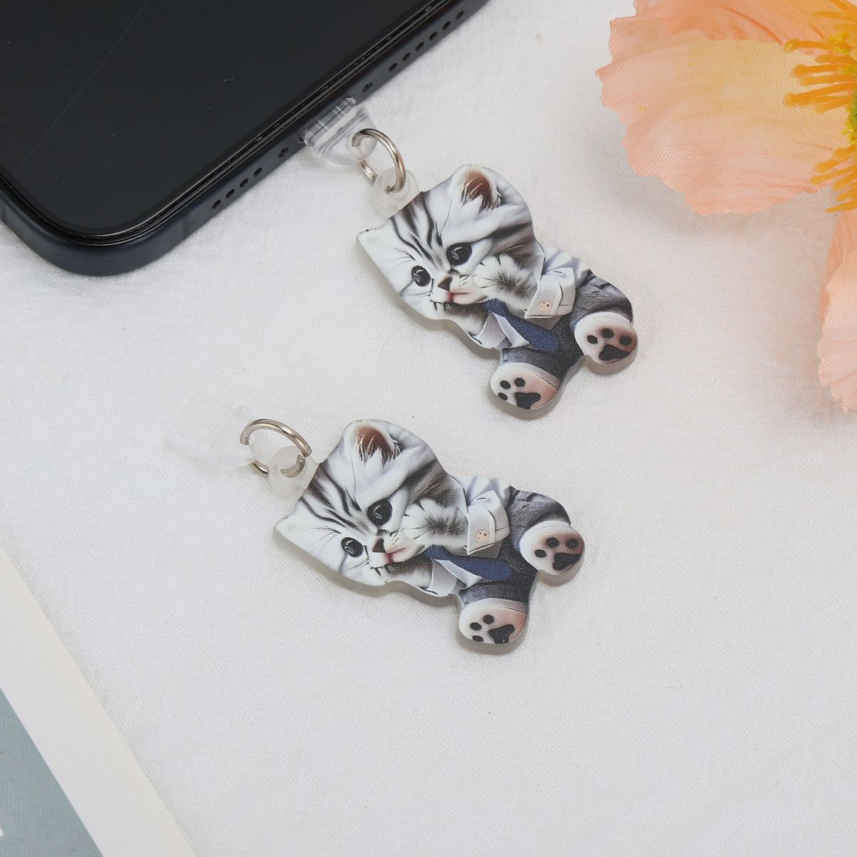 Unique Bargains Cat Pendants Dust Plug Charm for Type-C Light Black Gray 2 Pcs - thumbnail 3
