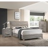Vynxaria 1pc Contemporary Rustic Charm 2-Drawer Nightstand, Weathered Gray Finish, Metal Handles, Storage Drawers - 3 of 4