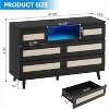 Rattan Dresser for Bedroom, Modern 6 Drawer Double Dresser with LED Lights & Power Outlet, Large Wood Chest of Drawers - 2 of 4