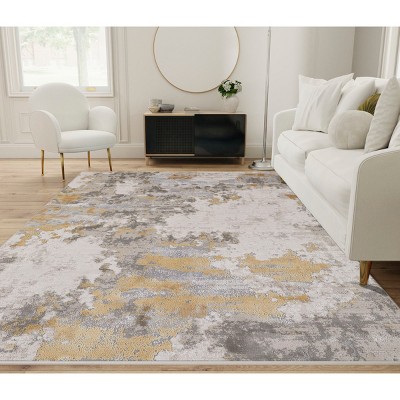 Gray Rectangular Hand-knotted Synthetic Easy Care Area Rug