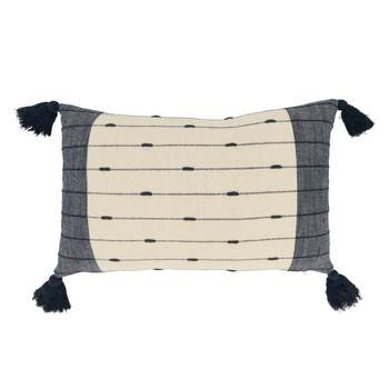 Saro Lifestyle Tassel Trim Stripe Throw Pillow Cover