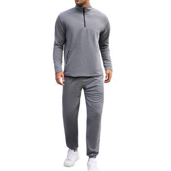 Men's Tracksuit Set 2 Piece Quarter Zip Casual Golf Jogging Suit Athletic Sports Sweatsuits Set Grey 2XL