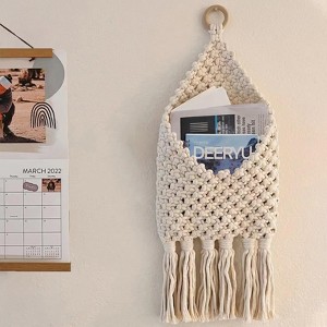Aoibox Handmade Macrame Wall Hanging Organizer, Woven Cotton Rope Basket for Mail, Keys, Files, Boho Home Office Decor, White - 1 of 4
