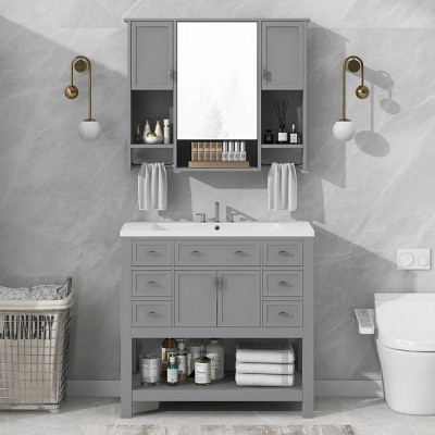 Wood Medicine Cabinet,Shaving Cabinet,Bathroom Wall Cabinet With Mirror,Vanity Mirror Cabinet,Wall Mounted Bathroom Storage Cabinet-The Pop Home