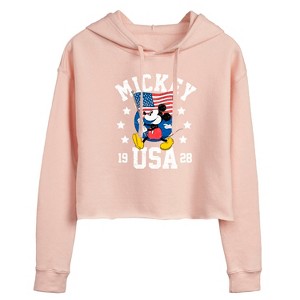Women's - Disney - Mickey Waving Flag USA Cropped Graphic Hoodie - 1 of 3