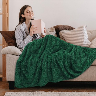 Emerald Green Sherpa Fleece Throw Blanket for Couch and Bed