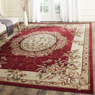 Lyndhurst Red and Ivory Floral Synthetic 9' x 12' Area Rug