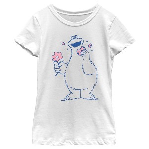 Girl's Sesame Street Cookie Monster Flower T-Shirt - 1 of 4