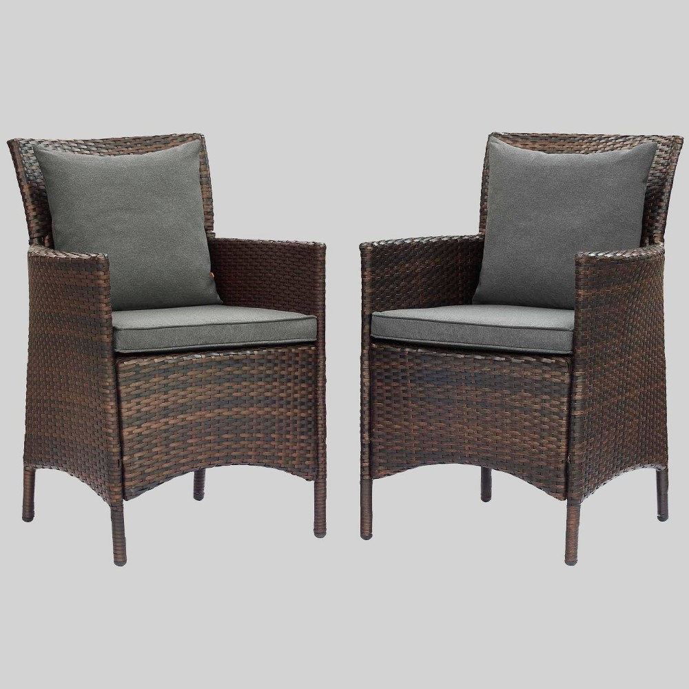2pc Conduit Outdoor Patio Wicker Rattan Dining Armchair Brown/Charcoal - Modway