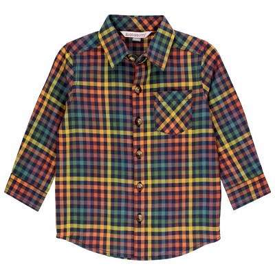 Ruggedbutts Storybook Rainbow Plaid Long Sleeve Button Down - 6