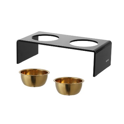 Keaton Black and Gold Modern Elevated Pet Feeder with Stainless Steel Bowls