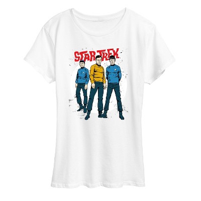 Women's - Star Trek - Galaxy Captain Kirk Spock Crew Short Sleeve Graphic T-Shirt