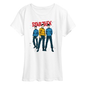 Women's - Star Trek - Galaxy Captain Kirk Spock Crew Short Sleeve Graphic T-Shirt - 1 of 4