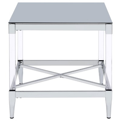 Lindley Square Chrome and Acrylic End Table with Mirrored Top