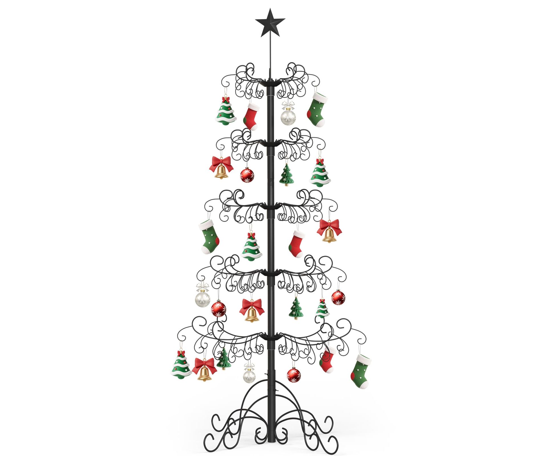 Docred Iron Ornament Display Tree Metal Christmas Tree Stands with Wire Hanging Hooks Balls Bauble Decorations Gift for Halloween Yard Outdoor