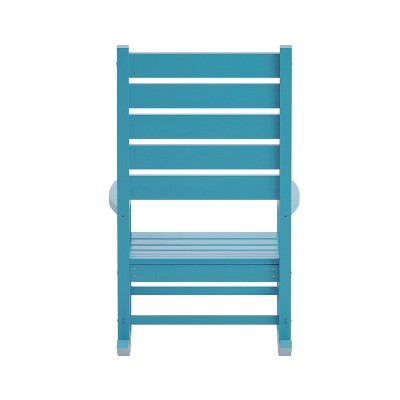 Blue HDPE High-Back Slatted Rocking Chair with Armrests