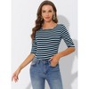 INSPIRE CHIC Women's Stripes Casual Basic Elbow Sleeves Boat Neck Slim Fit T-Shirts - 3 of 4