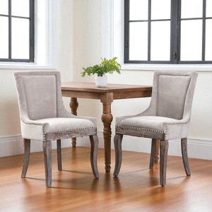 Mshliw Set of 2 Upholstered Dining Chairs with Bronze Nailhead Trim, Thick Padded Fabric Seats and Solid Wood Legs for Dining Room - 1 of 4