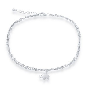 Bella Silver Sterling Silver, Double Strand Mirror Chain w/ Elephant Charm Anklet - Silver - 9+1 Inch - 1 of 2