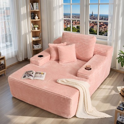 XIZZI 67" Oversized Chaise Lounge Indoor, No Assembly Required, Upholstered Sofa Bed with Throw Pillows & Optional Cup Holder for Extra Comfort