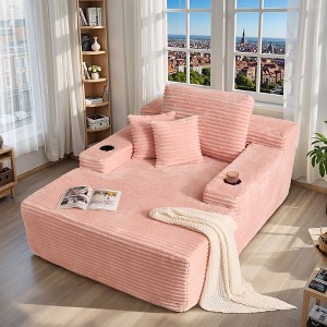 XIZZI 67" Oversized Chaise Lounge Indoor, No Assembly Required, Upholstered Sofa Bed with Throw Pillows & Optional Cup Holder for Extra Comfort - 1 of 4