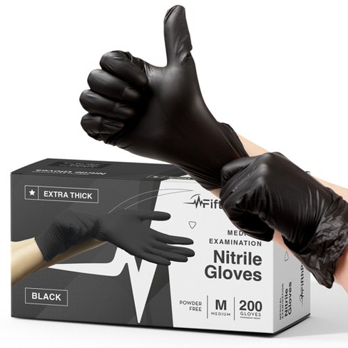 FifthPulse Extra-Thick Disposable Nitrile Medical Exam Gloves, Black, 200 Count - 4.5ML Thickness - image 1 of 4